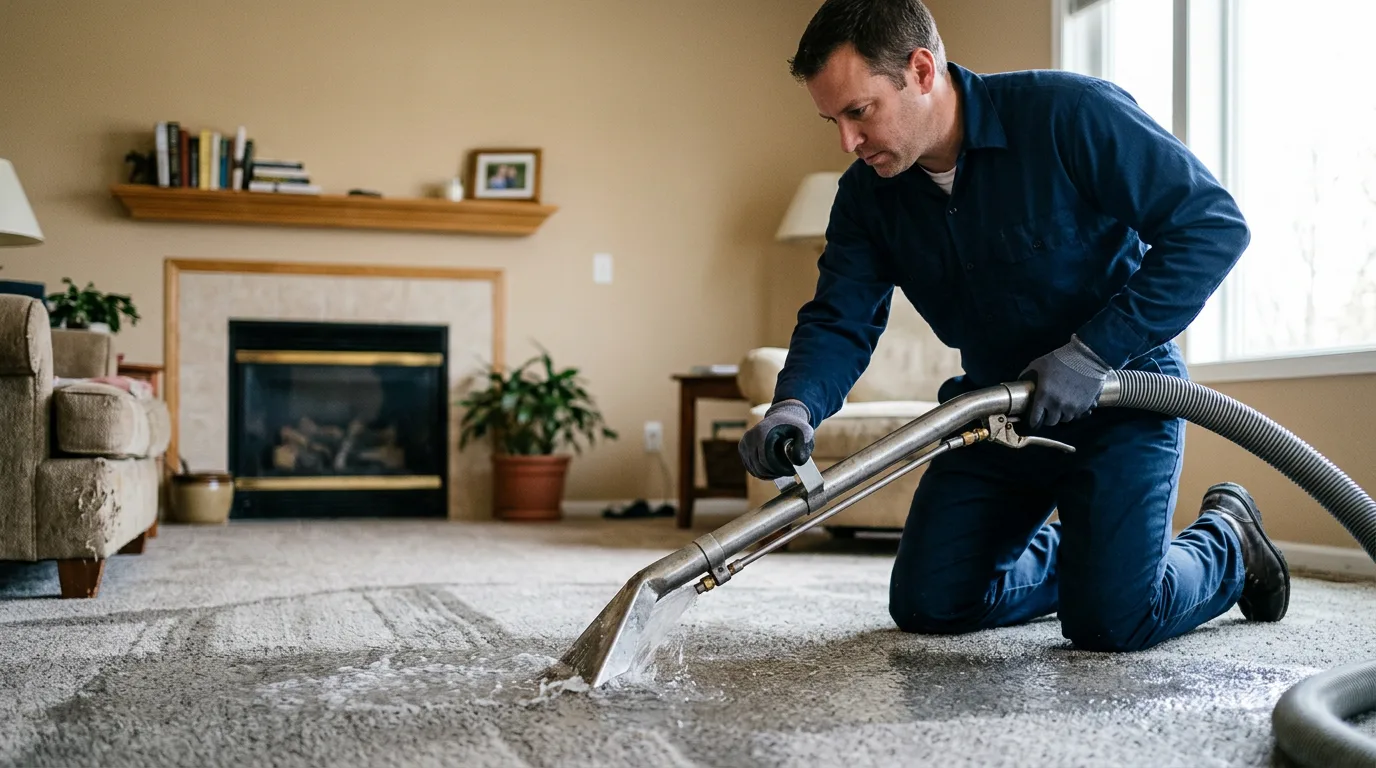Water damage restoration technician working near Prinsburg, MN